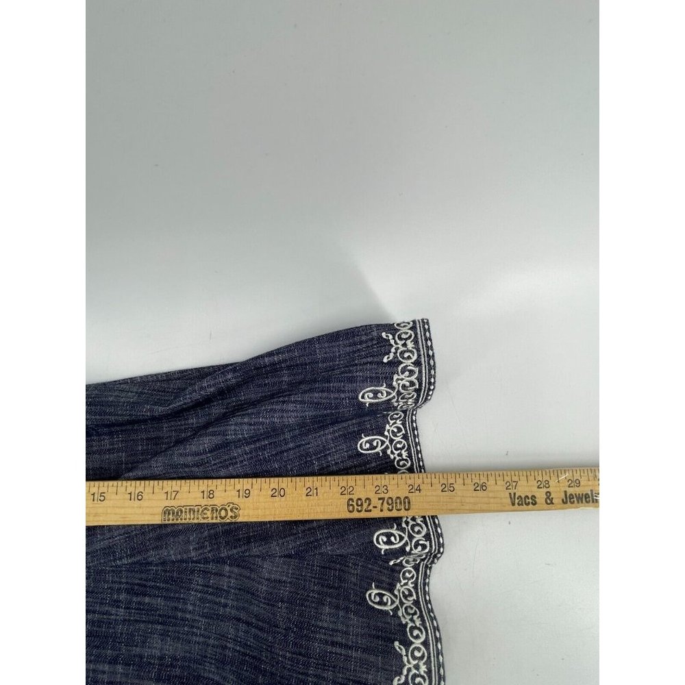 OSCAR DE LA RENTA Gray Denim Look Skirt Embroidered Hem Ruffle A Line Size 4 - Picture 11 of 13